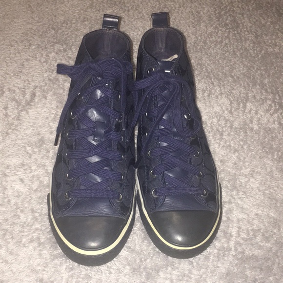 Coach Navy Signature Franca Hi Top Sneakers 7 1/2 - Picture 2 of 8